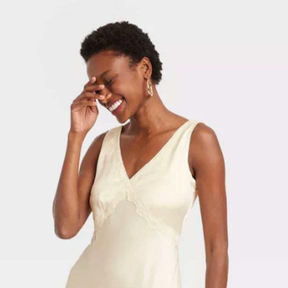 Women's Midi Lace Trim Dress - A New Day - Cream XS - NWT